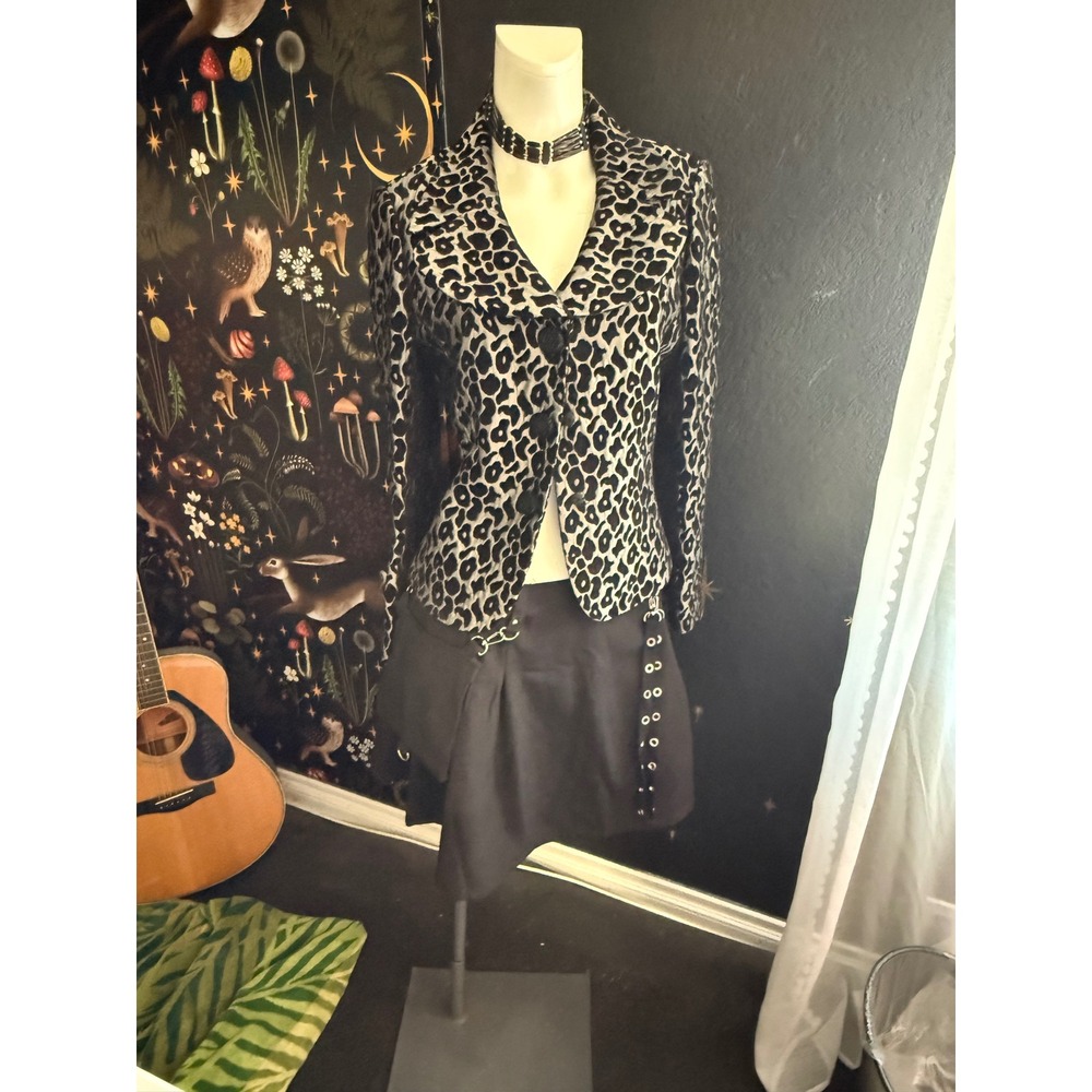 Tahari Arthur S Levine Leopard Print Blazer Silver Black Metallic Jacket Size 12